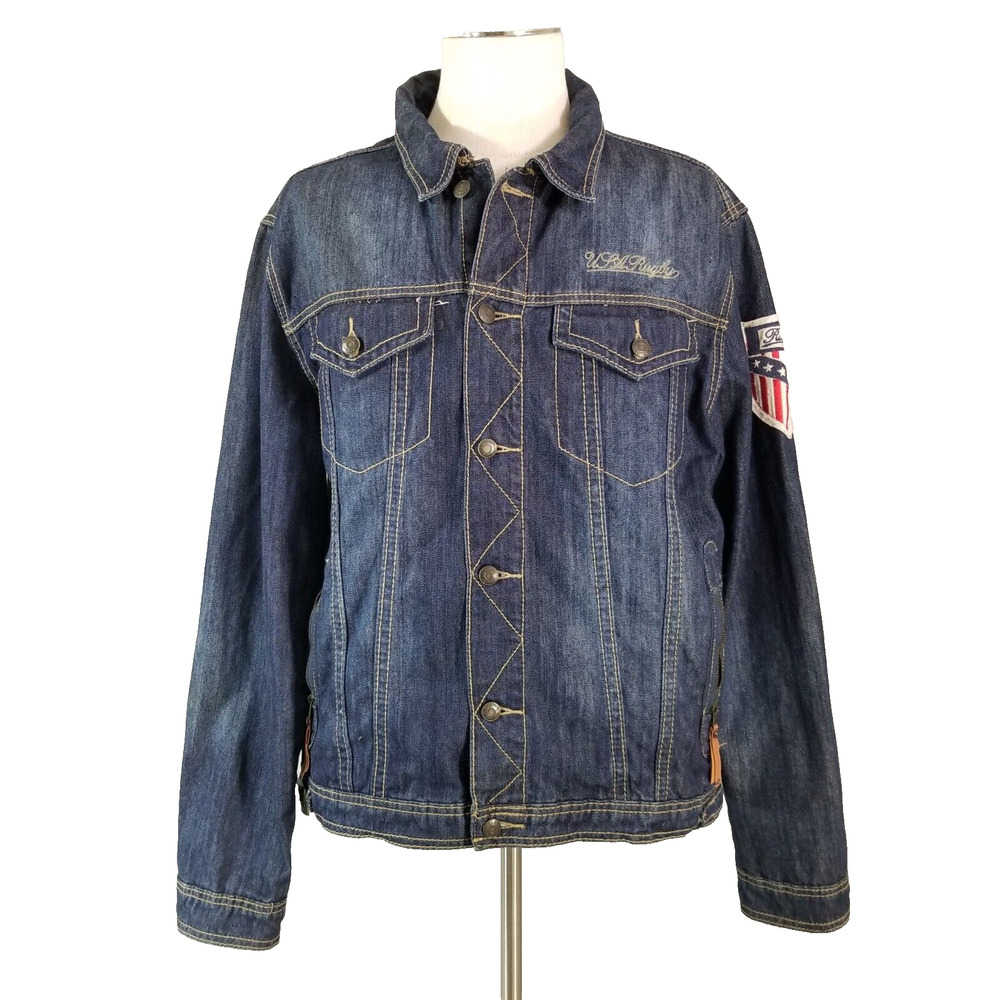 USA Rugby denim truckers jacket men's XL extra large Blue USA Patriot‎